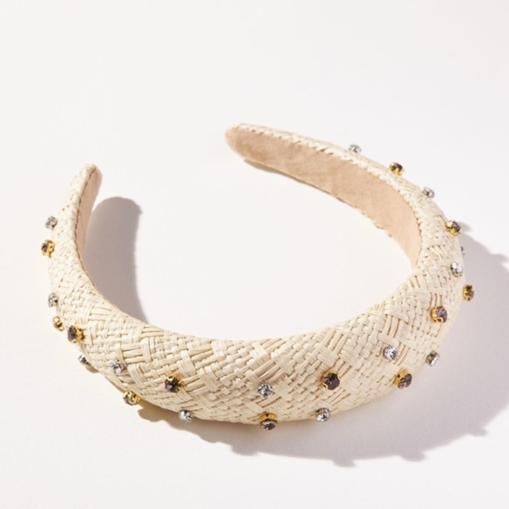NWT Bejeweled Puffy Raffia Headband
